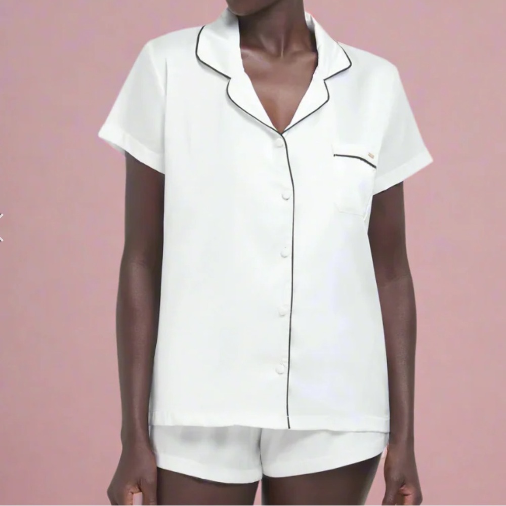 New With Tags: White Satin Short Sleeve Pajama Set
